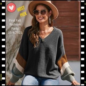 💖🥳 HP 🥳💖 Colorblock Casual V-neck Sweater